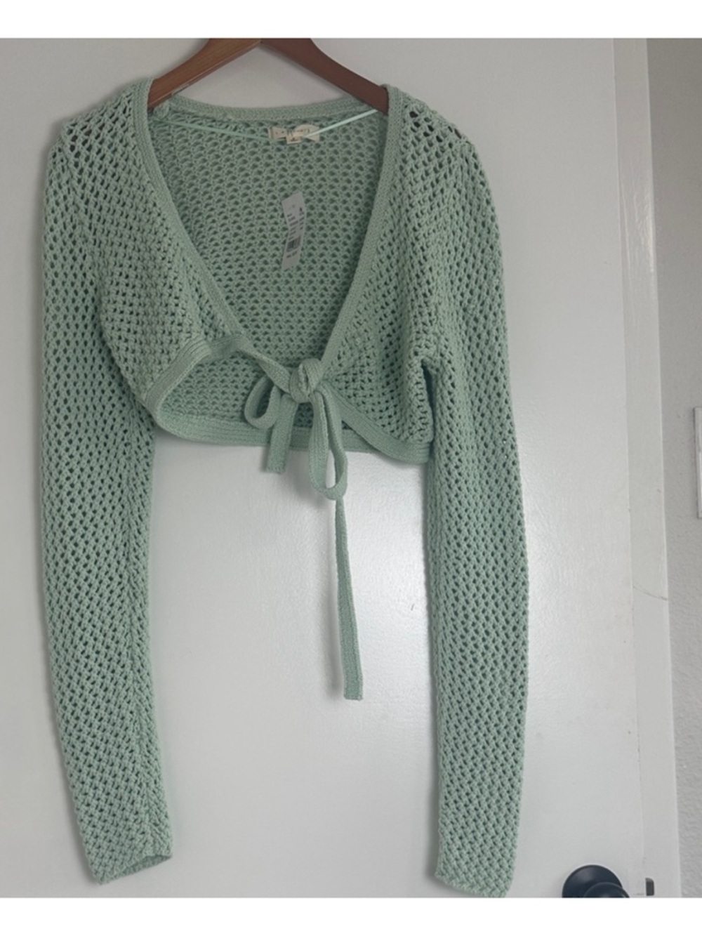 La Hearts Mint Cropped Open-Knit Tie-Front Cardigan | Y2K style NWT